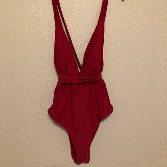 Cupshe Swim Cupshe Maroon Onepiece Faux Wrap Swimsuit Nwt Size Xxl